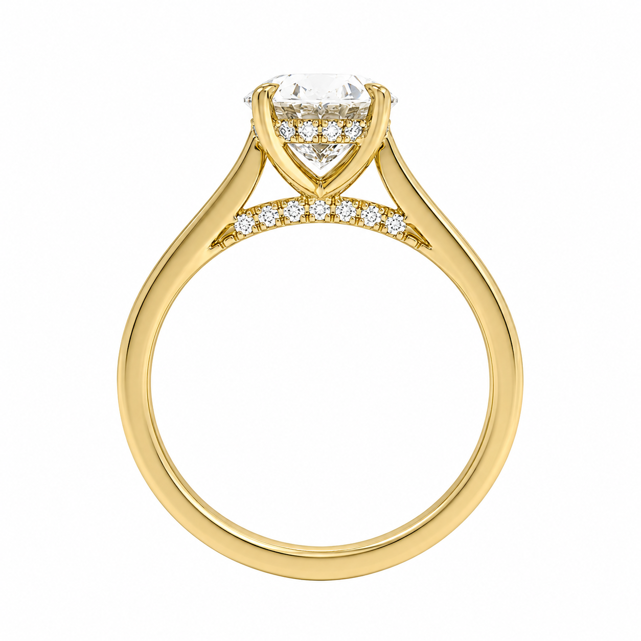 Oval Cut Cathedral Setting Lab Grown Diamond Ring with Hidden Halo and Pavé Bridge ✧ 1-4 Carat
