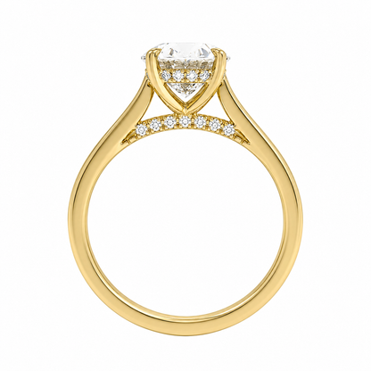 Round Cut Cathedral Setting Lab Grown Diamond Ring with Hidden Halo and Pavé Bridge ✧ 1-4 Carat