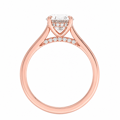 Round Cut Cathedral Setting Lab Grown Diamond Ring with Hidden Halo and Pavé Bridge ✧ 1-4 Carat