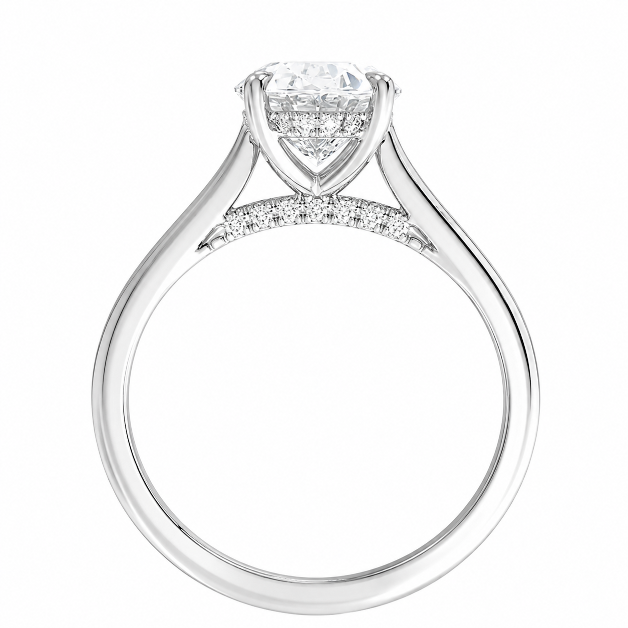Round Cut Cathedral Setting Lab Grown Diamond Ring with Hidden Halo and Pavé Bridge ✧ 1-4 Carat