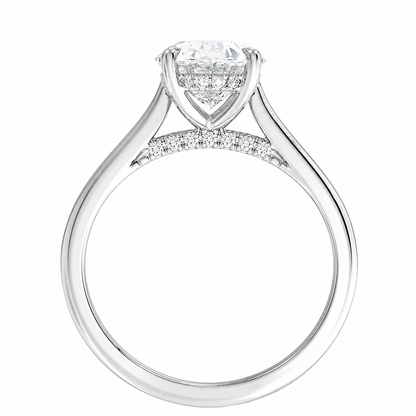 Round Cut Cathedral Setting Lab Grown Diamond Ring with Hidden Halo and Pavé Bridge ✧ 1-4 Carat