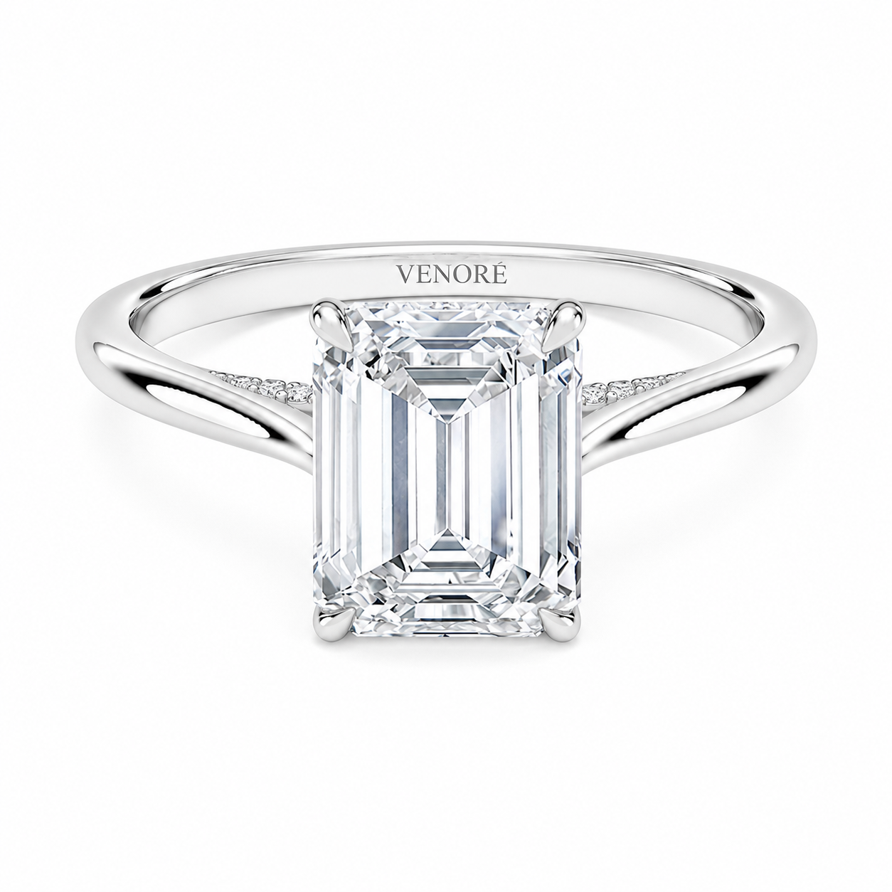 Emerald Cut Cathedral Setting Lab Grown Diamond Ring with Hidden Halo and Pavé Bridge ✧ 1-4 Carat