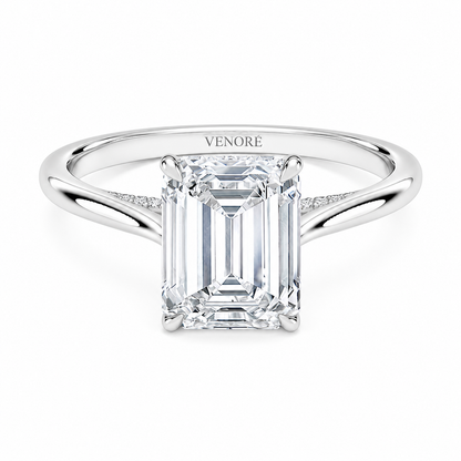 Emerald Cut Cathedral Setting Lab Grown Diamond Ring with Hidden Halo and Pavé Bridge ✧ 1-4 Carat