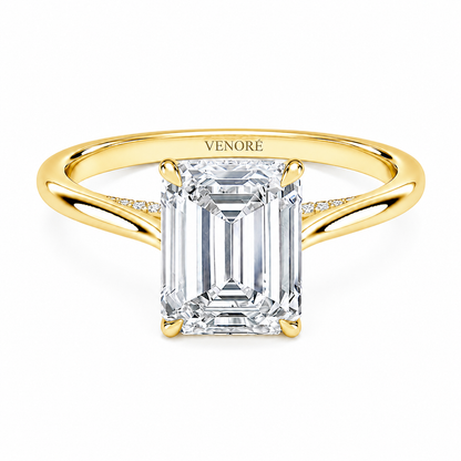 Emerald Cut Cathedral Setting Lab Grown Diamond Ring with Hidden Halo and Pavé Bridge ✧ 1-4 Carat