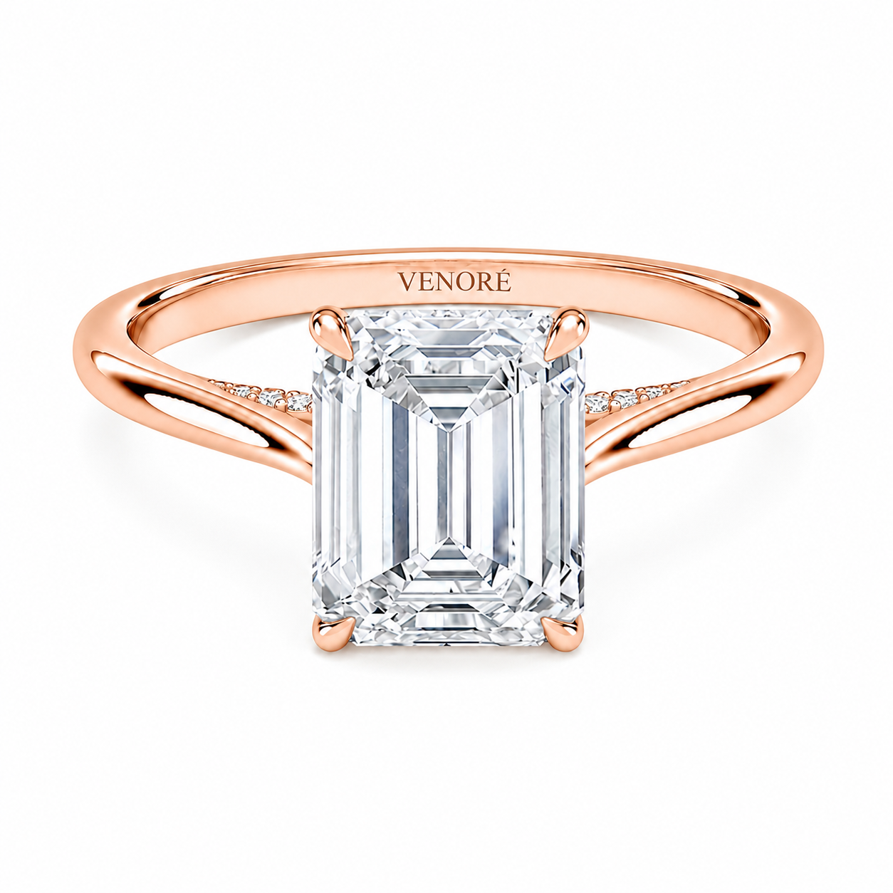 Emerald Cut Cathedral Setting Lab Grown Diamond Ring with Hidden Halo and Pavé Bridge ✧ 1-4 Carat