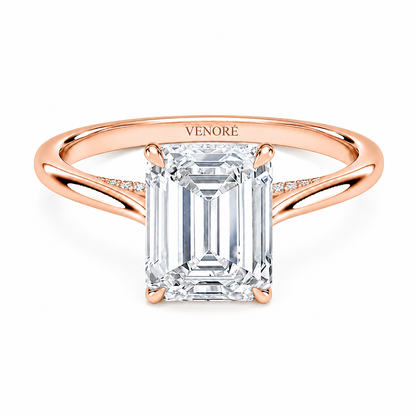 Emerald Cut Cathedral Setting Lab Grown Diamond Ring with Hidden Halo and Pavé Bridge ✧ 1-4 Carat