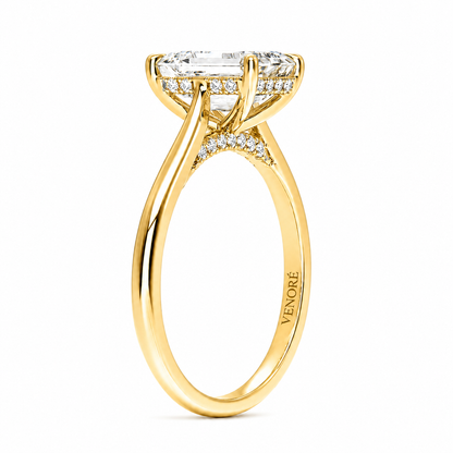 Emerald Cut Cathedral Setting Lab Grown Diamond Ring with Hidden Halo and Pavé Bridge ✧ 1-4 Carat