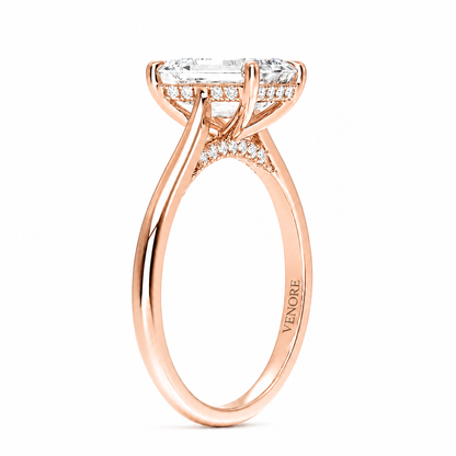 Emerald Cut Cathedral Setting Lab Grown Diamond Ring with Hidden Halo and Pavé Bridge ✧ 1-4 Carat