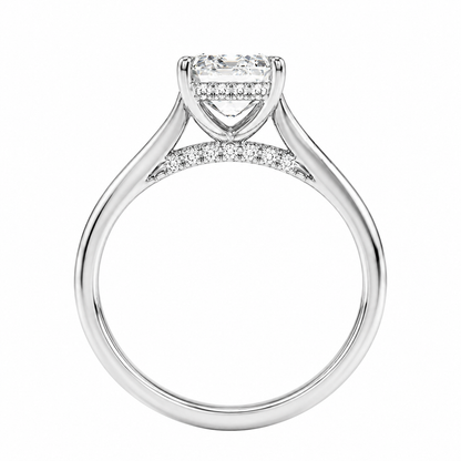 Emerald Cut Cathedral Setting Lab Grown Diamond Ring with Hidden Halo and Pavé Bridge ✧ 1-4 Carat