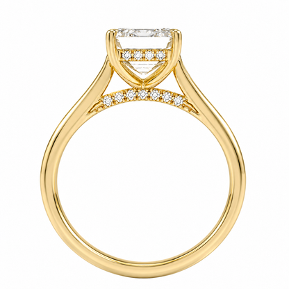 Emerald Cut Cathedral Setting Lab Grown Diamond Ring with Hidden Halo and Pavé Bridge ✧ 1-4 Carat