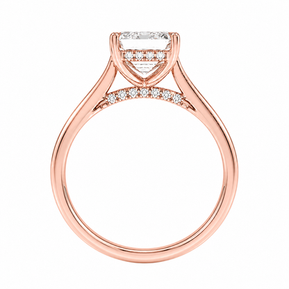 Emerald Cut Cathedral Setting Lab Grown Diamond Ring with Hidden Halo and Pavé Bridge ✧ 1-4 Carat