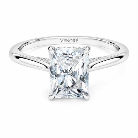 Radiant Cut Cathedral Setting Lab Grown Diamond Ring with Hidden Halo and Pavé Bridge ✧ 1-4 Carat