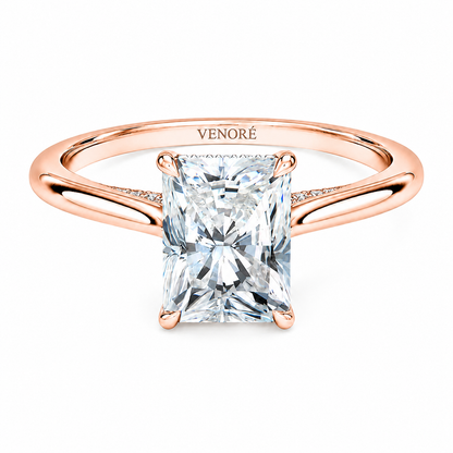 Radiant Cut Cathedral Setting Lab Grown Diamond Ring with Hidden Halo and Pavé Bridge ✧ 1-4 Carat