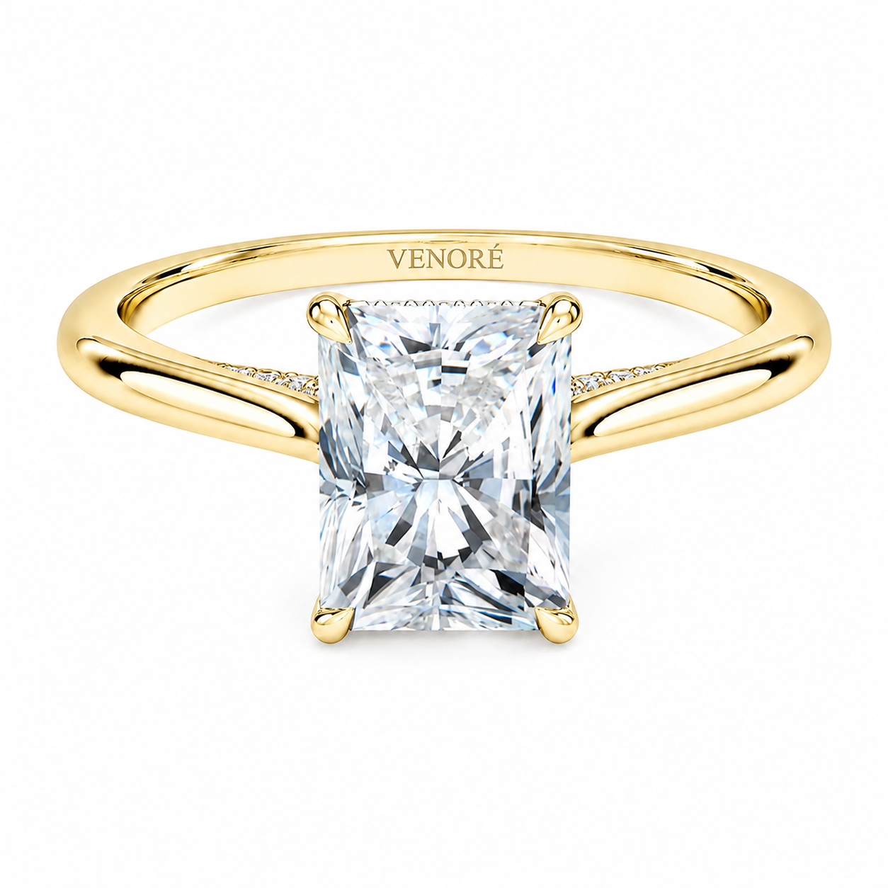 Radiant Cut Cathedral Setting Lab Grown Diamond Ring with Hidden Halo and Pavé Bridge ✧ 1-4 Carat