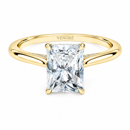Radiant Cut Cathedral Setting Lab Grown Diamond Ring with Hidden Halo and Pavé Bridge ✧ 1-4 Carat