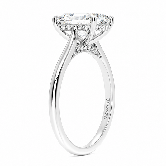 Radiant Cut Cathedral Setting Lab Grown Diamond Ring with Hidden Halo and Pavé Bridge ✧ 1-4 Carat
