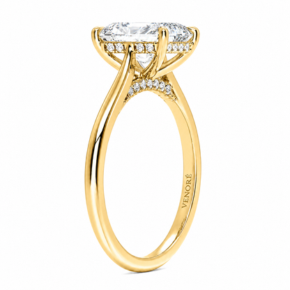 Radiant Cut Cathedral Setting Lab Grown Diamond Ring with Hidden Halo and Pavé Bridge ✧ 1-4 Carat
