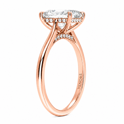 Radiant Cut Cathedral Setting Lab Grown Diamond Ring with Hidden Halo and Pavé Bridge ✧ 1-4 Carat