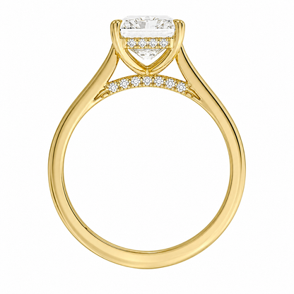 Radiant Cut Cathedral Setting Lab Grown Diamond Ring with Hidden Halo and Pavé Bridge ✧ 1-4 Carat