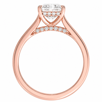 Radiant Cut Cathedral Setting Lab Grown Diamond Ring with Hidden Halo and Pavé Bridge ✧ 1-4 Carat