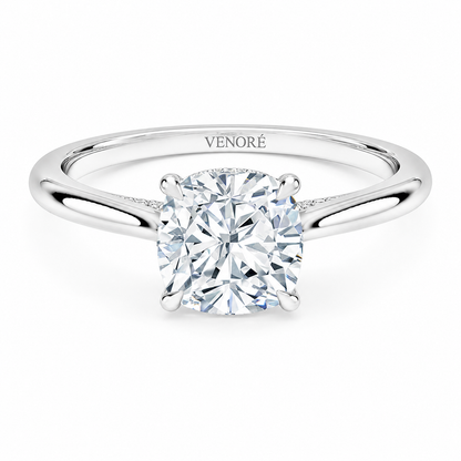 Cushion Cut Cathedral Setting Lab Grown Diamond Ring with Hidden Halo and Pavé Bridge ✧ 1-4 Carat