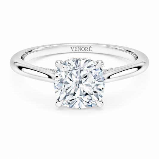 Cushion Cut Cathedral Setting Lab Grown Diamond Ring with Hidden Halo and Pavé Bridge ✧ 1-4 Carat