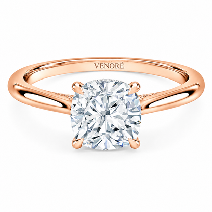 Cushion Cut Cathedral Setting Lab Grown Diamond Ring with Hidden Halo and Pavé Bridge ✧ 1-4 Carat