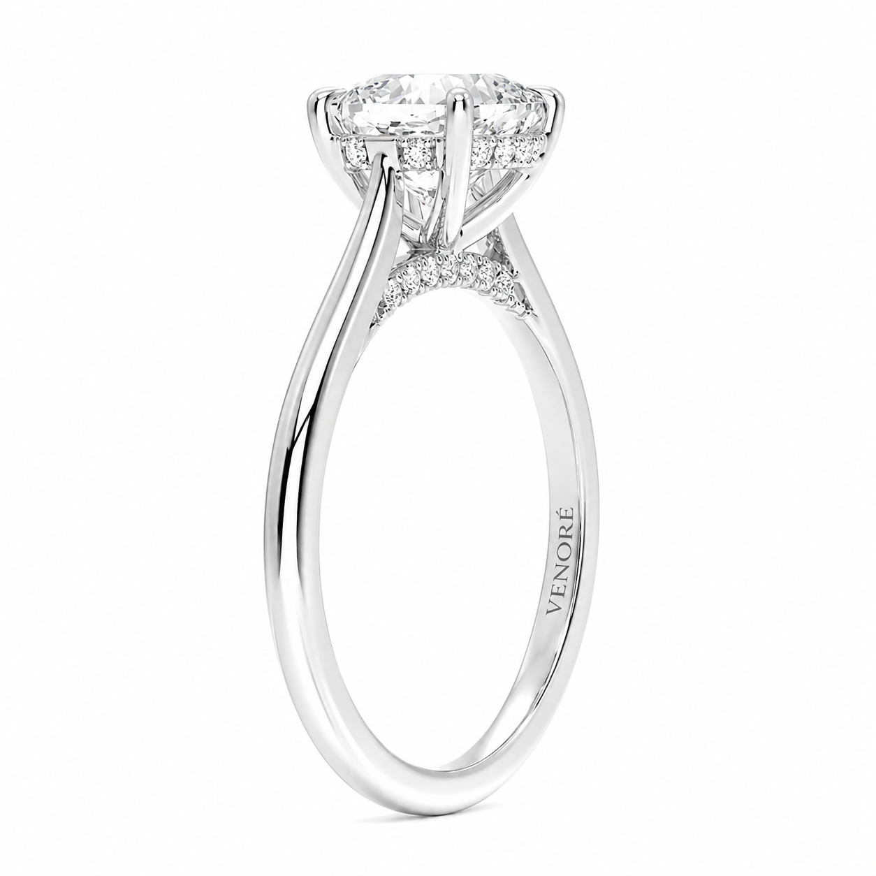 Cushion Cut Cathedral Setting Lab Grown Diamond Ring with Hidden Halo and Pavé Bridge ✧ 1-4 Carat