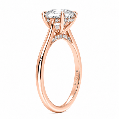 Cushion Cut Cathedral Setting Lab Grown Diamond Ring with Hidden Halo and Pavé Bridge ✧ 1-4 Carat