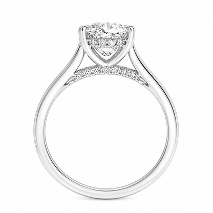 Cushion Cut Cathedral Setting Lab Grown Diamond Ring with Hidden Halo and Pavé Bridge ✧ 1-4 Carat