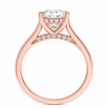 Cushion Cut Cathedral Setting Lab Grown Diamond Ring with Hidden Halo and Pavé Bridge ✧ 1-4 Carat
