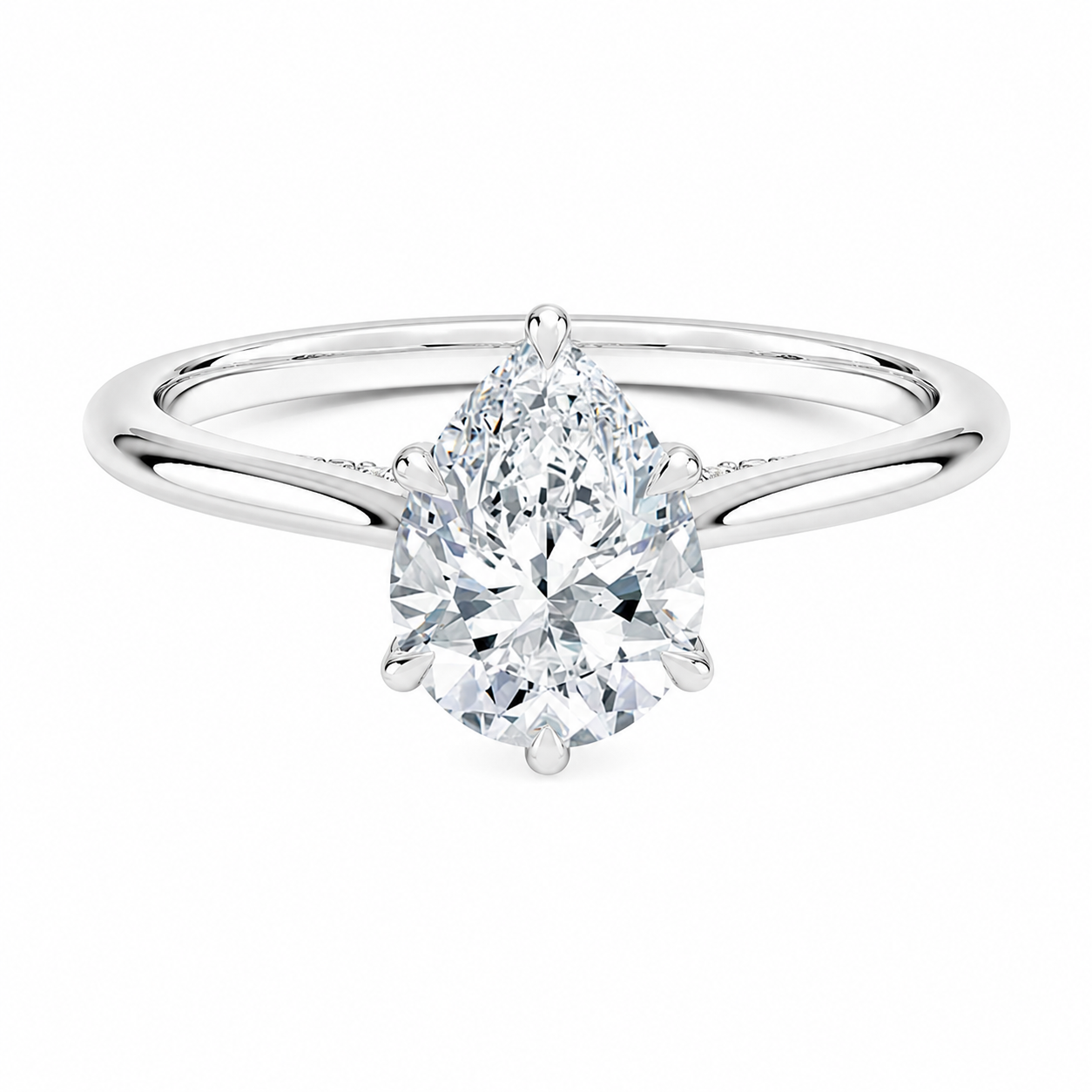 Pear Cut Cathedral Setting Lab Grown Diamond Ring with Hidden Halo and Pavé Bridge ✧ 1-4 Carat