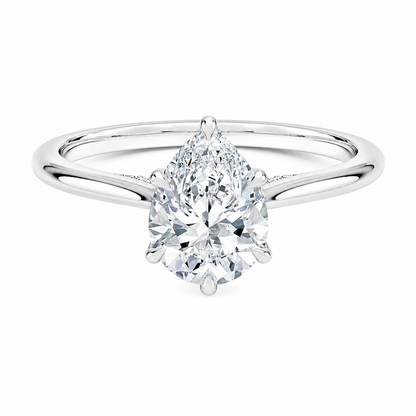Pear Cut Cathedral Setting Lab Grown Diamond Ring with Hidden Halo and Pavé Bridge ✧ 1-4 Carat