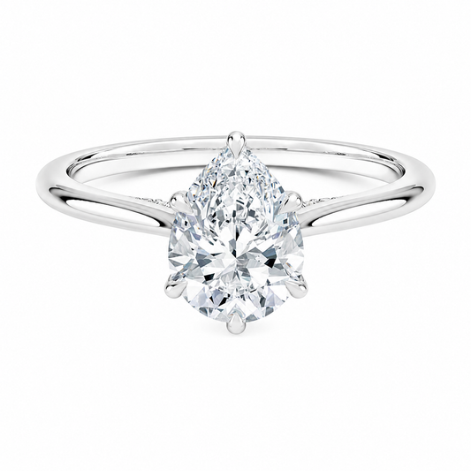 Pear Cut Cathedral Setting Lab Grown Diamond Ring with Hidden Halo and Pavé Bridge ✧ 1-4 Carat