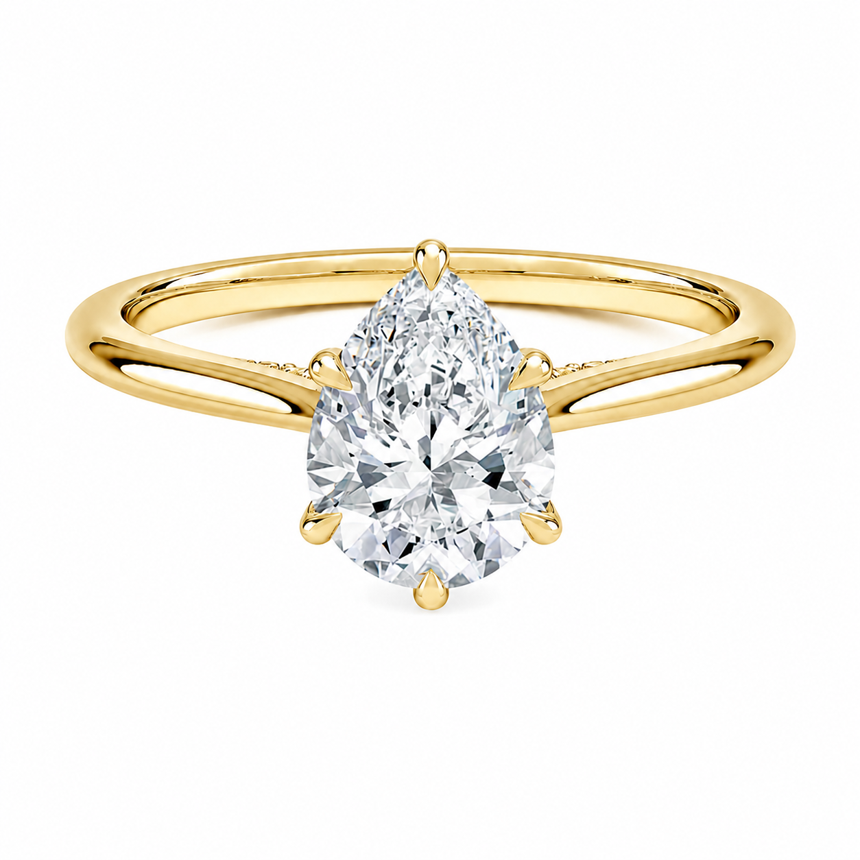 Pear Cut Cathedral Setting Lab Grown Diamond Ring with Hidden Halo and Pavé Bridge ✧ 1-4 Carat