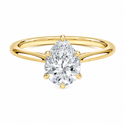 Pear Cut Cathedral Setting Lab Grown Diamond Ring with Hidden Halo and Pavé Bridge ✧ 1-4 Carat