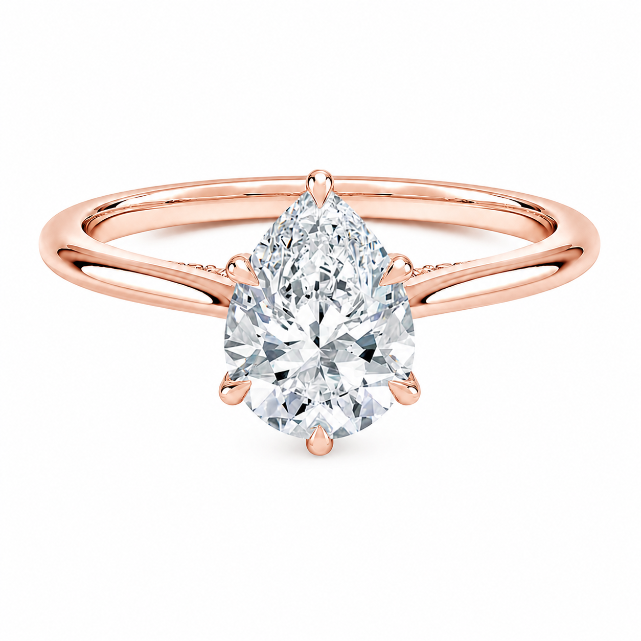 Pear Cut Cathedral Setting Lab Grown Diamond Ring with Hidden Halo and Pavé Bridge ✧ 1-4 Carat