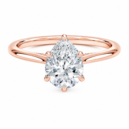 Pear Cut Cathedral Setting Lab Grown Diamond Ring with Hidden Halo and Pavé Bridge ✧ 1-4 Carat
