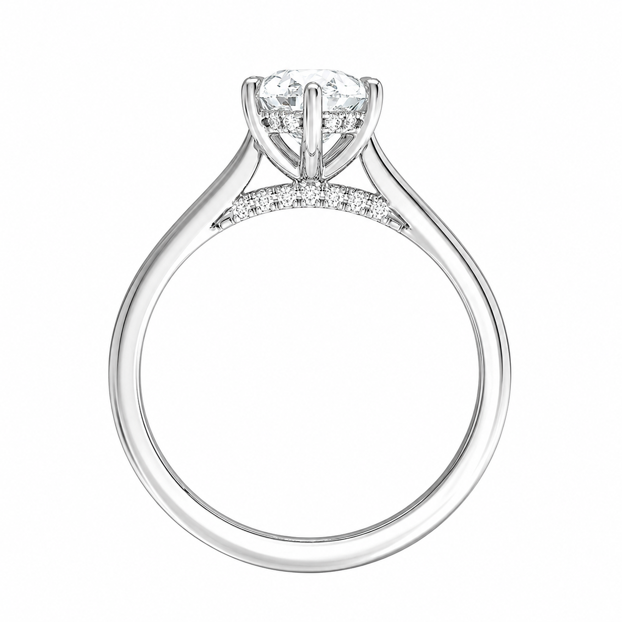 Pear Cut Cathedral Setting Lab Grown Diamond Ring with Hidden Halo and Pavé Bridge ✧ 1-4 Carat