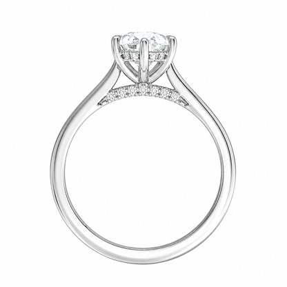 Pear Cut Cathedral Setting Lab Grown Diamond Ring with Hidden Halo and Pavé Bridge ✧ 1-4 Carat