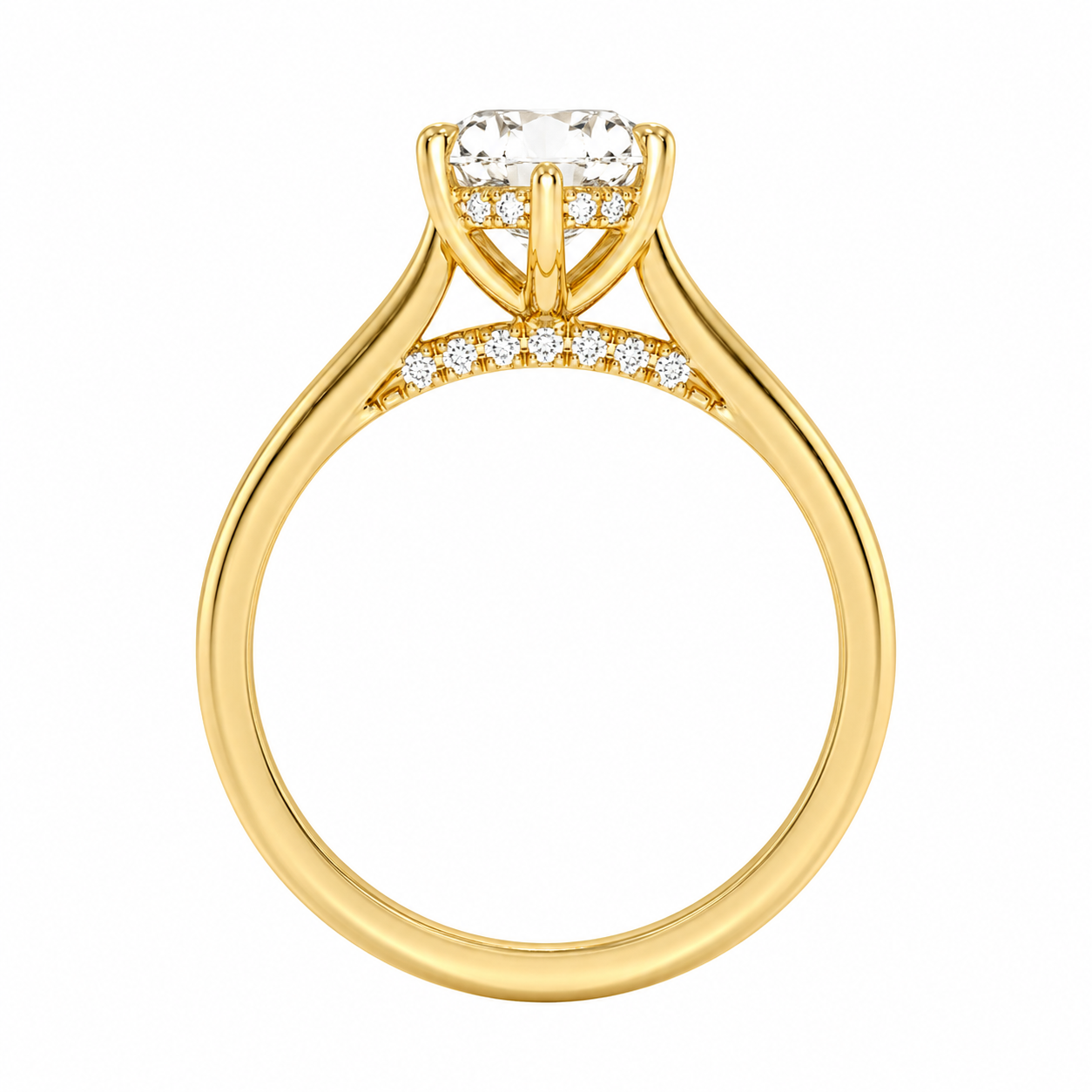 Pear Cut Cathedral Setting Lab Grown Diamond Ring with Hidden Halo and Pavé Bridge ✧ 1-4 Carat