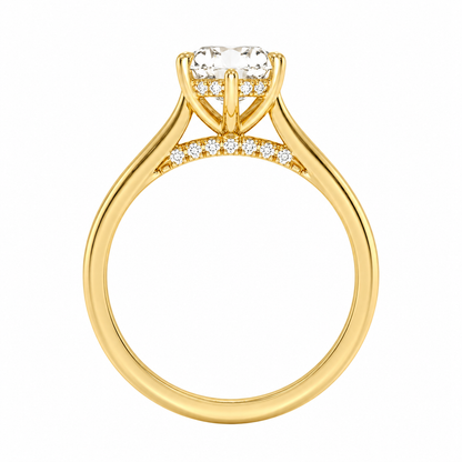 Pear Cut Cathedral Setting Lab Grown Diamond Ring with Hidden Halo and Pavé Bridge ✧ 1-4 Carat