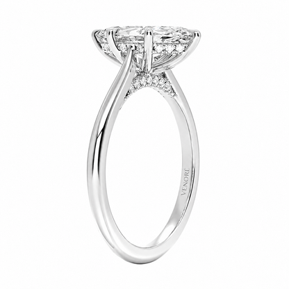 Marquise Cut Cathedral Setting Lab Grown Diamond Ring with Hidden Halo and Pavé Bridge ✧ 1-4 Carat