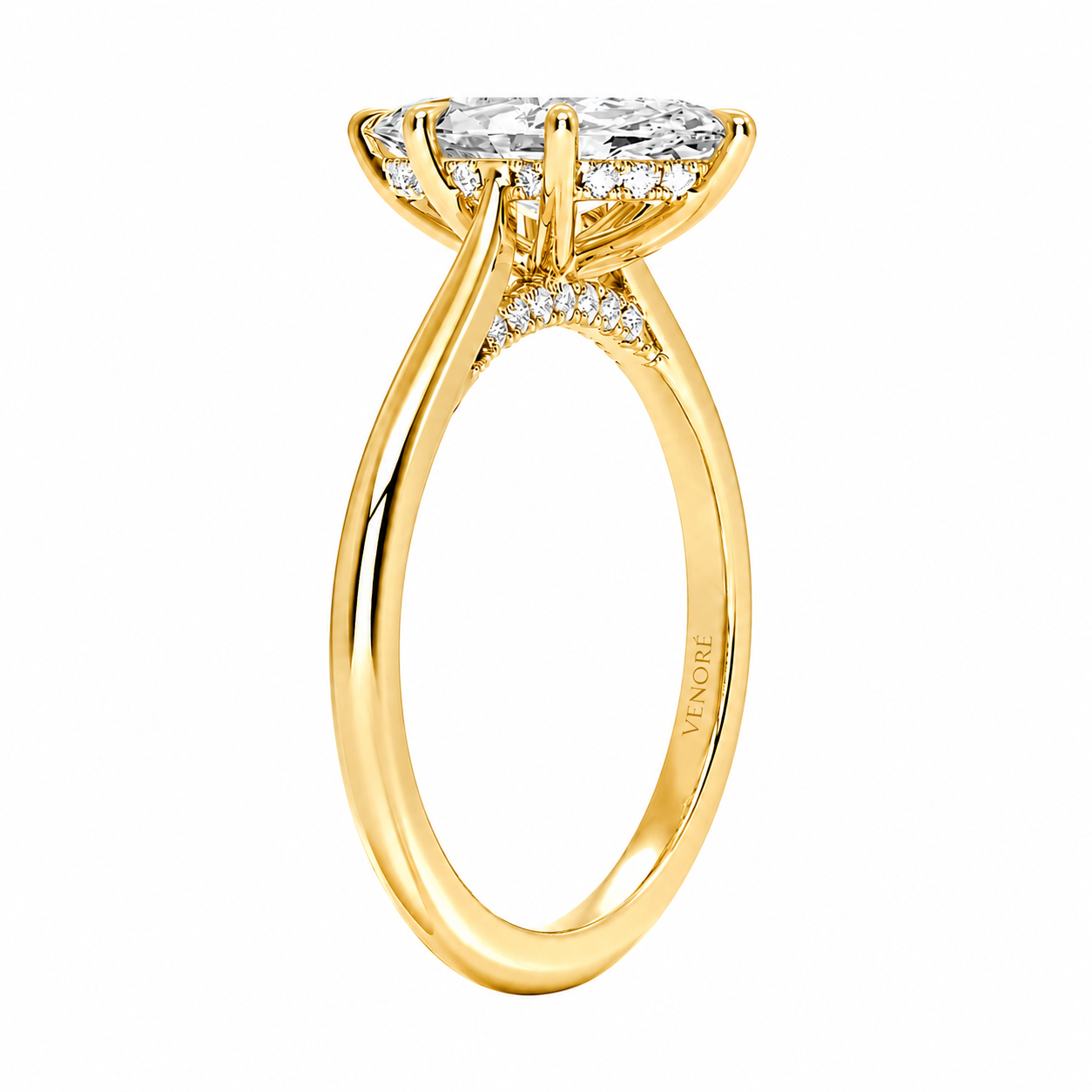 Marquise Cut Cathedral Setting Lab Grown Diamond Ring with Hidden Halo and Pavé Bridge ✧ 1-4 Carat