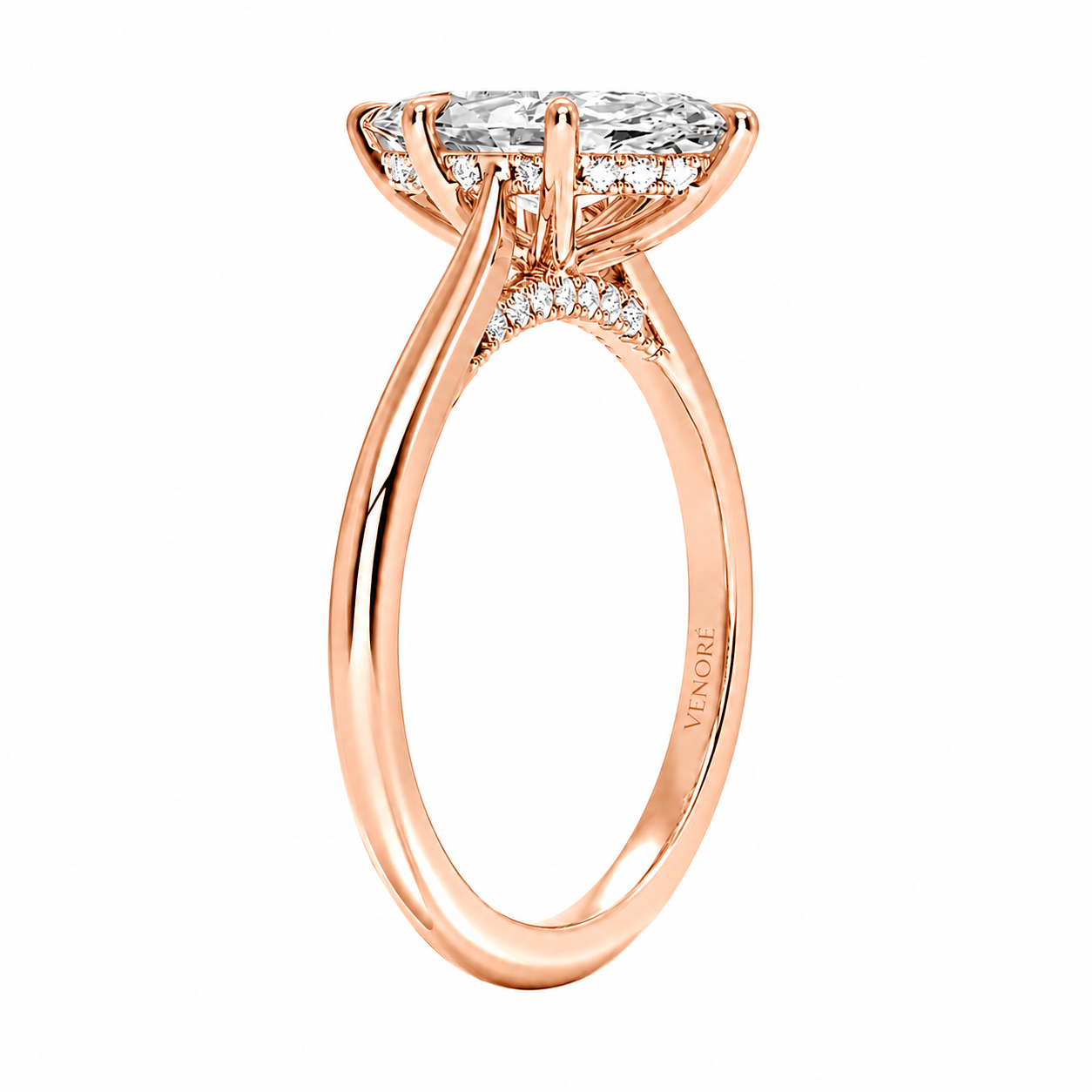 Marquise Cut Cathedral Setting Lab Grown Diamond Ring with Hidden Halo and Pavé Bridge ✧ 1-4 Carat