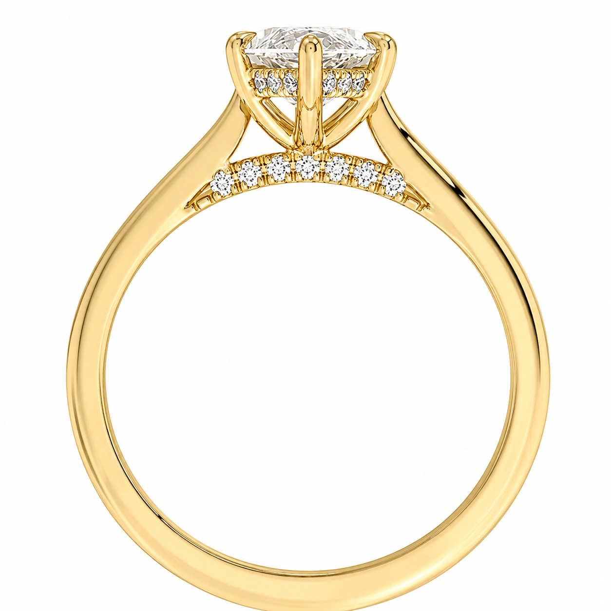 Marquise Cut Cathedral Setting Lab Grown Diamond Ring with Hidden Halo and Pavé Bridge ✧ 1-4 Carat