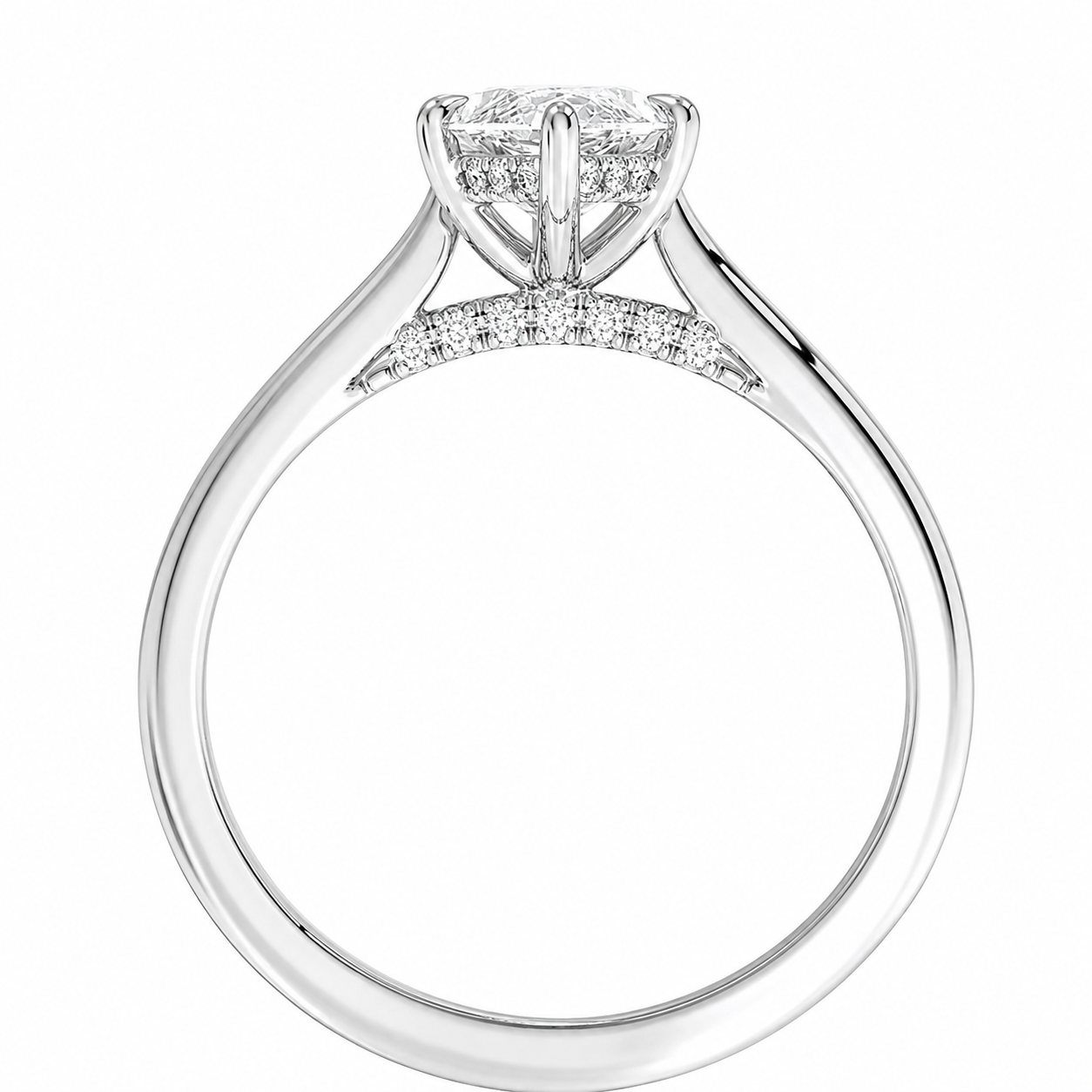 Marquise Cut Cathedral Setting Lab Grown Diamond Ring with Hidden Halo and Pavé Bridge ✧ 1-4 Carat