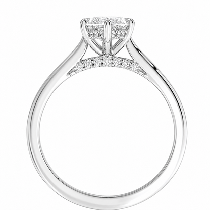 Marquise Cut Cathedral Setting Lab Grown Diamond Ring with Hidden Halo and Pavé Bridge ✧ 1-4 Carat