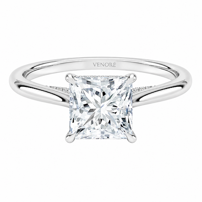 Princess Cut Cathedral Setting Lab Grown Diamond Ring with Hidden Halo and Pavé Bridge ✧ 1-4 Carat