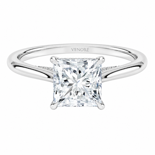 Princess Cut Cathedral Setting Lab Grown Diamond Ring with Hidden Halo and Pavé Bridge ✧ 1-4 Carat